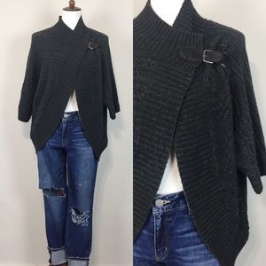 Dark gray poncho style sweater wool/angora blend